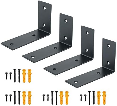 Alise 4Pcs Black Heavy-Duty L-Shaped Floating Shelf Wall Brackets