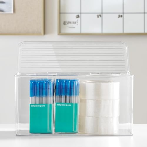 iDesign Plastic Stackable Hinged-Lid Storage Box, Set of 4, Clear