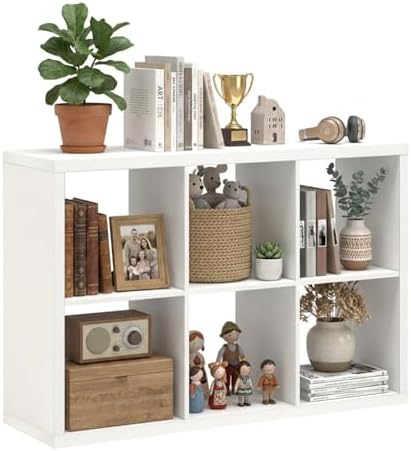 WannabeMyself【2026 Wooden Thick Frame】 6 Cube Storage Organizer with Anti-Tipping Kits, Reversible Open Back Book Shelf,