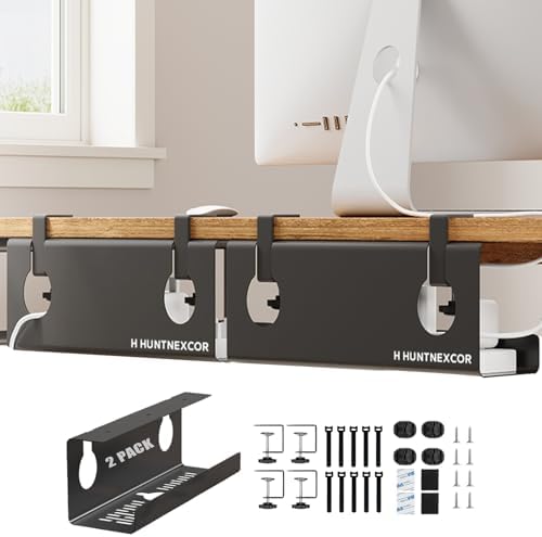 Under Desk Cable Management Tray No Drill, 17" Cable Organizer with Clamp