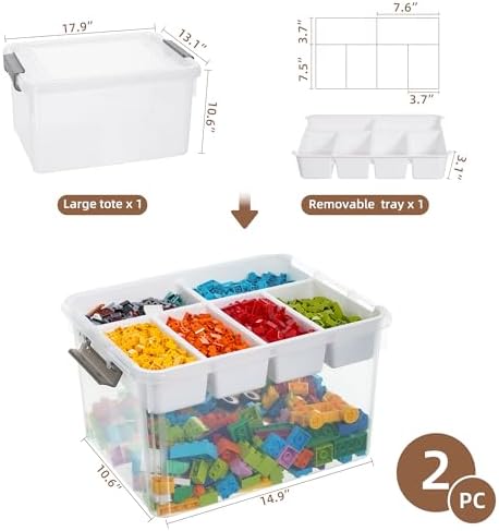 Citylife 32QT 2Packs Clear Craft Organizers and Storage Box with Tray