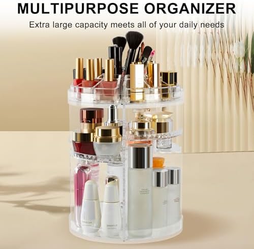 AMEITECH Makeup Organizer, 360 Degree Rotating Adjustable Cosmetic Storage Display Case with 8 Layers Large Capacity, Fi