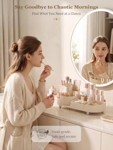 Booklov Rotating Makeup Organizer for Vanity Countertop, Cream