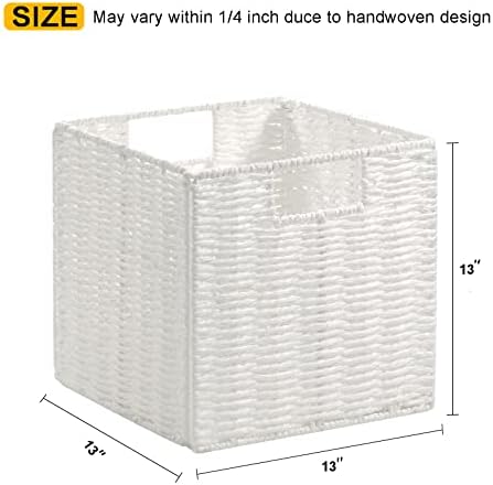 Vagusicc Wicker Storage Basket, Set of 2 Hand-Woven Wicker Baskets for Organizing, Foldable Cube Storage Basket Bins, 13