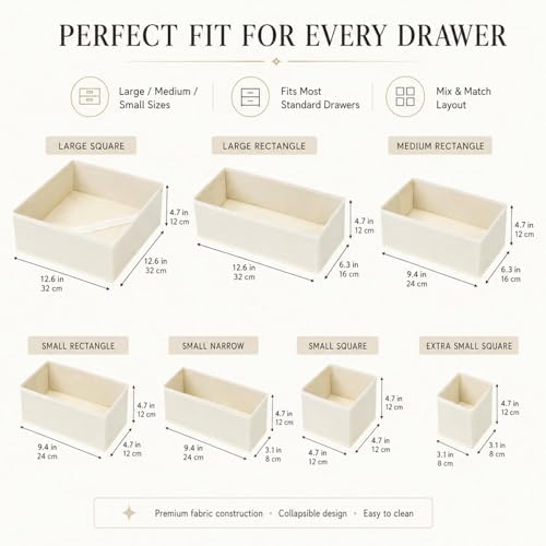 Drawer Organizer Set of 12 for Dresser Drawers, Foldable Drawer Organizers for Underwear, Socks, Bras, Panties, Baby Clo