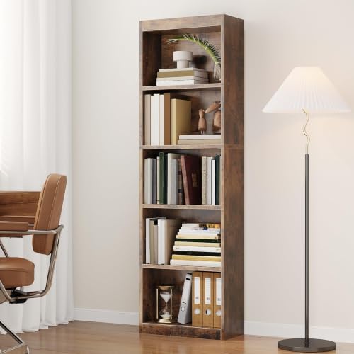 ALISENED 68.6“ Tall Bookcase, Bookshelf Open Storage 5 Tier Shelves,Brown