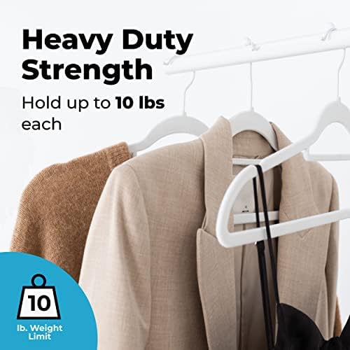 Fontaines Luxury White Velvet Felt Non Slip Clothes Hangers 50 Pack - Ultra Slim & Space Saving - Heavy Duty Swivel Hook for Clothing, Suit, Top, Tie, Shirt, Skirt & Pant Organization