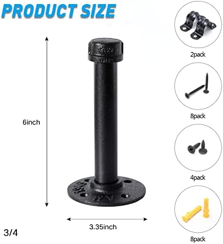 3/4" Industrial Black Iron Pipe Shelf Brackets, Rustic Wall Mounted DIY Shelving Brackets Hanging Custom Pipe Brackets f