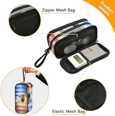 Wfrish Large Pencil Case,Soccer Ball Big Capacity Pencil Pouch 3 Compartments,Football Zipper Pencil Box, Back to School Supplies for Teen Girls Boy Student College Adults,Travel Essentials Black