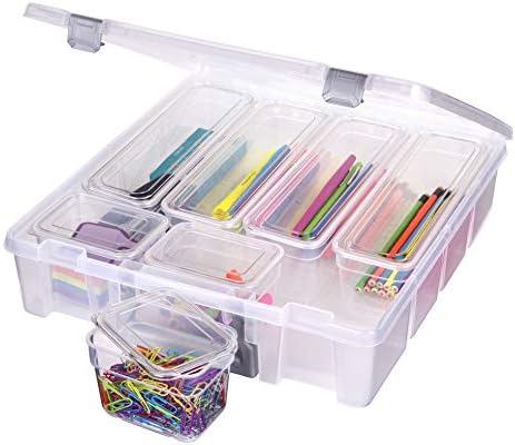 AB Designs 6967ABD Super Satchel with 9 Mixed Bins Inside, Stackable Home Storage Organization Container, Clear with Sli