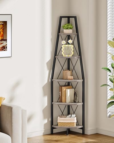 CHOEZON 5-Tier Corner Shelf, Corner Bookshelf, Ladder Shelf, Floor Standing Storage Rack, Open Display Stand, Plant Stan
