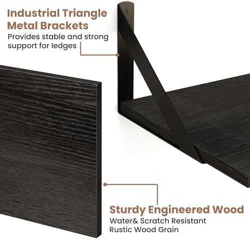 Axeman 24 Inch Floating Shelves, 8 Inch Deep Black Wall Shelves Set of 2