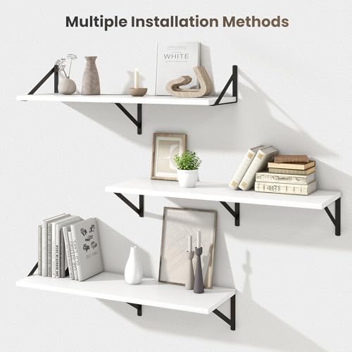 Marsmiles Deep Floating Shelves, 36'' x 12'' White Wood Shelves Set of 2