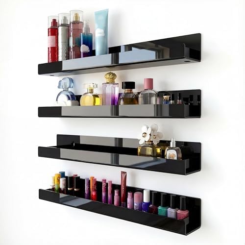 4 Pack 15 Inch Black Acrylic Floating Wall Shelves, Kids Bookshelf