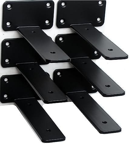 6 Pack - 5 inch Black Hidden L Shelf Bracket (1/5 Inch Thicked) Iron Floating Shelf Brackets Rustic Industrial Metal Bra