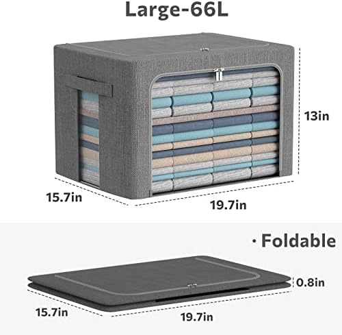 CYhom 3Pack Foldable Storage Bins - Frame Storage Box Linen Fabric Stackable Clothes Container Organizer with Clear Wind