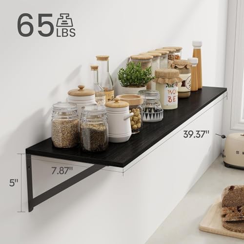 Heimlove Black Deep Floating Shelves for Wall, 40W x 8D Wood Wall Shelves Set of 2, Wide Floating Bookshelf for Living R