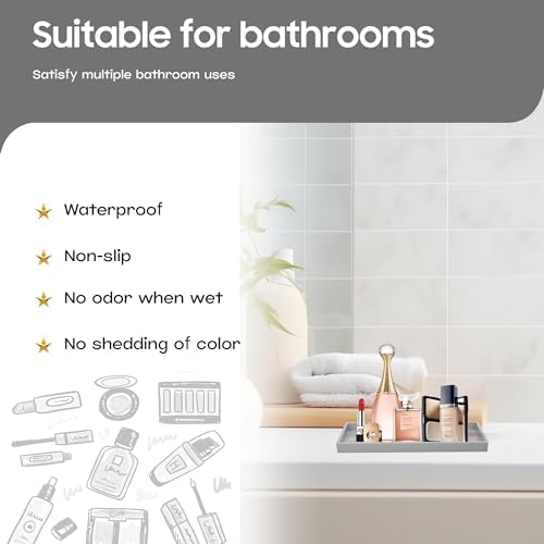 Vanity and Bathroom Tray, 7.7" ABS Countertop Organizer,Waterproof Vanity Tray for Toilet Tank,Perfume,Soap,Keys,Bathroo