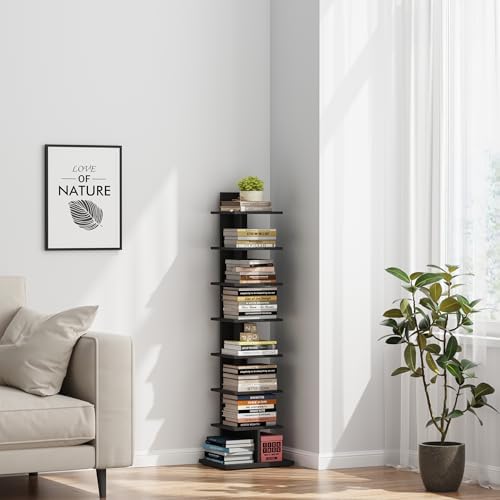 TUTOTAK Book Shelf, Narrow Spine Bookshelf, 8-Tier Bookcase for Small Space
