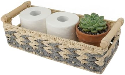 JJSQ Storage Baskets for Organizing with Handles Paper Rope Woven Storage Basket for Shelves Decorative Storage Bins for