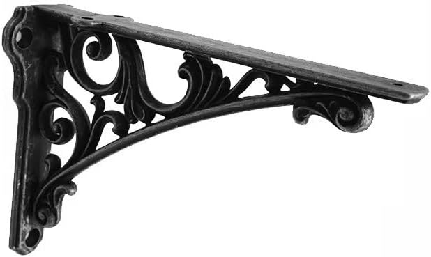 Decorative Shelf Bracket 6 inch, Rustic Black Iron Brackets for Shelving, Heavy Duty Vintage, DIY Projects, Hardware Inc