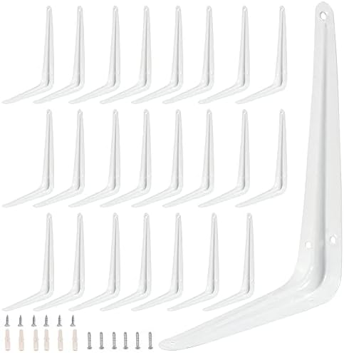 ZOENHOU 24 Pack 10 x 12 Inch White Shelf Brackets, Heavy Duty L Bracket Support with 144 Screws and 72 Expansion Tubes, 