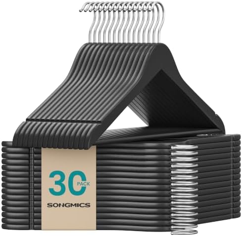 SONGMICS Wooden Hangers, 30 Pack, Basic Wood Clothes Hangers, Space Saving