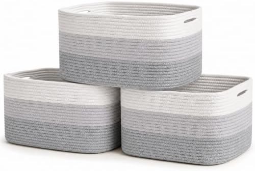 OrganiHaus Cotton Rope Baskets for Shelves, Set of 3, 15x9x10