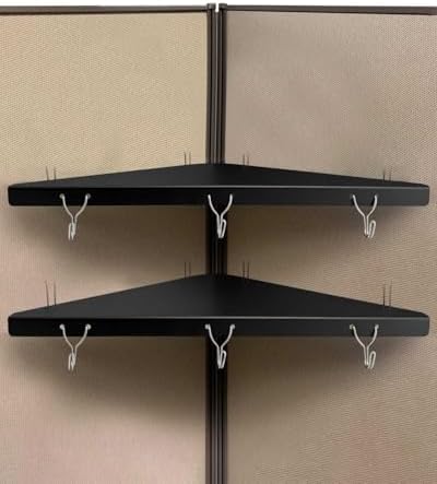 Metal Cubicle Corner Shelf with 3 Hooks for Office Fabric Walls