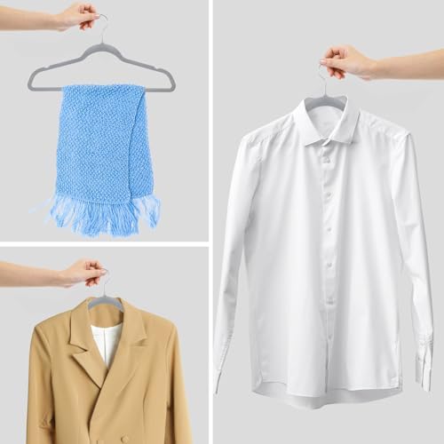 HomGarden 100 Pack Velvet Hangers Ultra Thin Non Slip Clothes Hanger Hook Swivel 360 Flocked & Durable Space Saving w/Bar for Garments, Suits, Dresses, Pants, Shirts, Coats,Pink (Gray)