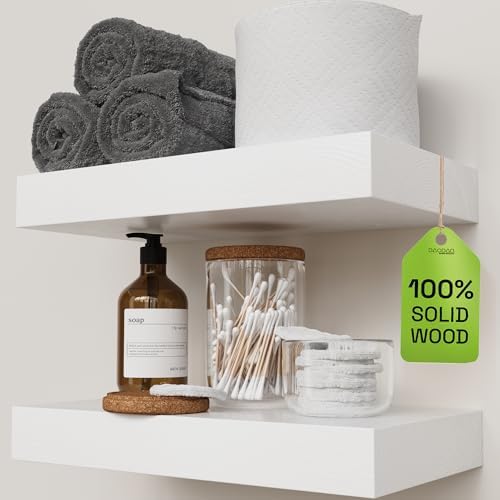Solid Wood Floating Shelves for Wall 12 Inch White, Small Wooden Shelf