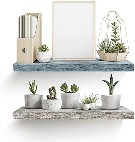 Sorbus Wood Floating Shelves for Wall (24 Inch, Blue/Rustic)