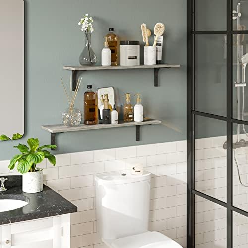 DINZI LVJ Long Wall Shelves, 31.5Inch Wooden Wall Mounted Shelves, Set of 2