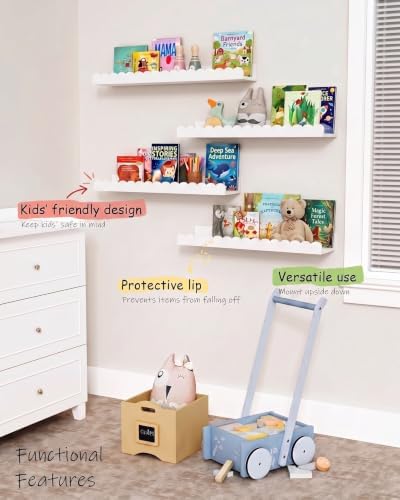 24 inch White Scallop Nursery Wall Book Shelves, Cloud Floating Bookshelf