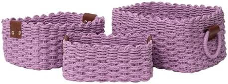 Woven Paper Rope Wicker Basket for Organizing(Set of 3,Purple)