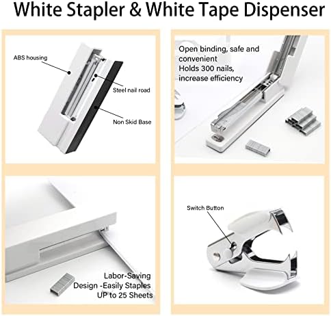 White Office Supplies Set,Desk Accessories Stapler and Tape Dispenser 10PCS