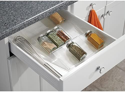 mDesign Expandable Plastic Deluxe Spice Rack, Drawer Organizer for Kitchen Cabinet Drawers, 3 Tier Slanted for Spice Jar