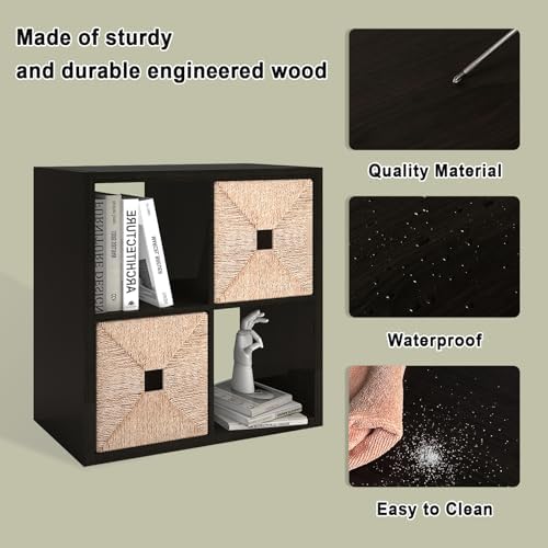 CTESNE【2026 Wooden Thick Frame 4 Cube Storage Organizer Shelf with Anti-Tipping Kits + Reversible Open Back Bookcase, Ho