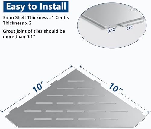 Brushed 10 Inch Corner Shower Shelf with Slot Design, 1 Pack