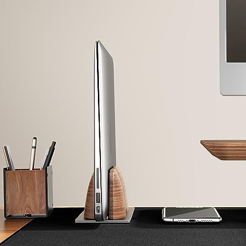 UPERGO Vertical Laptop Stand, Minimalist Wood Holder for MacBook, Walnut