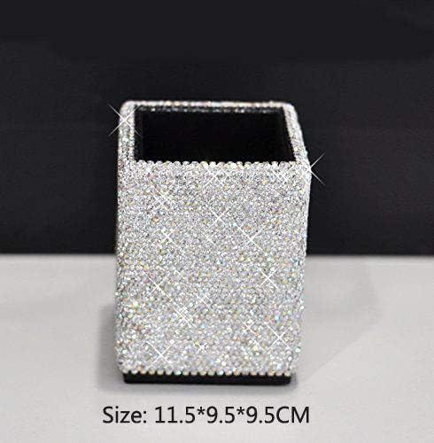 Crystal Bling Rhinestone Pen Holder, Silver, Square