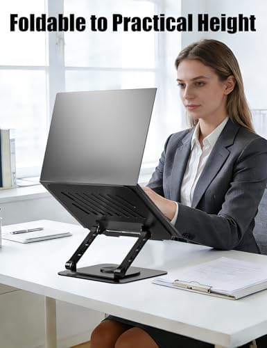 Adjustable Laptop Stand with 360 Rotating Base, Computer Stand for Laptop Ergonimic Foldable Laptop Riser for Desk Compa