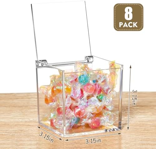 Blulu 8 Pcs Clear Acrylic Box with Lid, 3.15 x 3.15 x 3.15 Inch, Flip Style