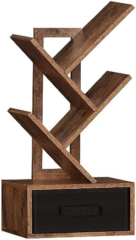 SHEEPAM 4-Tier Tree Bookshelf Small Bookcase with Drawer