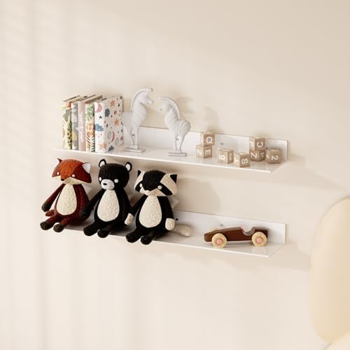 Sezanrpt 30 Inch White Floating Shelves for Wall Décor, Acrylic Storage Wall Shelf Holder, Wall Mounted Home Organizer Shelves with a Free Screwdriver, 2 Pack(30 Inch)