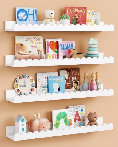 24 inch White Scallop Nursery Wall Book Shelves, Cloud Floating Bookshelf