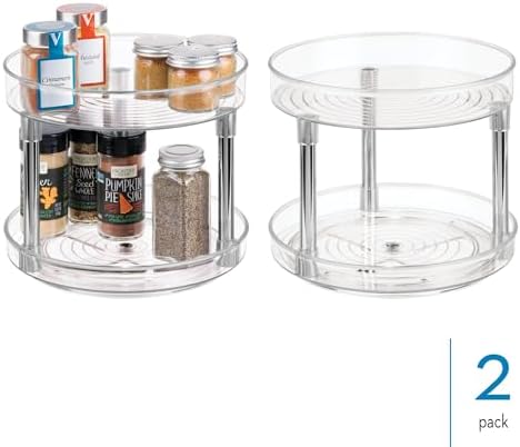 iDesign 9-Inch Plastic 2-Tier Lazy Susan Turntable, Set of 2, Clear/Chrome