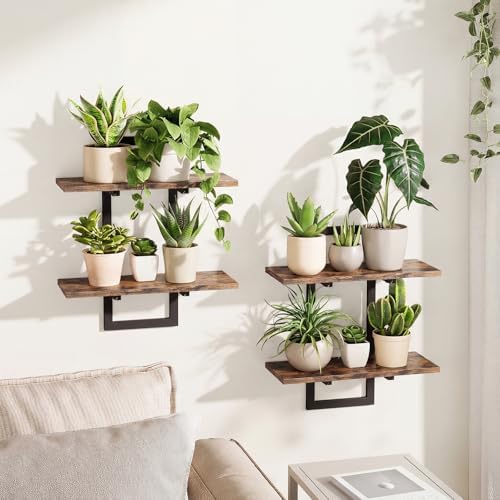 Bamworld Floating Shelves for Wall Planters Indoor Wall Decor, 2 Pack Brown