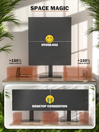 Dual Monitor Stand - Vertical Stack Screen Free-Standing Monitor Riser Fits Two 13 to 34 Inch Screen with Swivel, Tilt, 