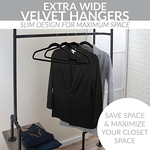 Simplify Extra Wide 21” Velvet Coat Hangers | 24 Pack | Slim Design | Heavy Duty | Holds 10 Pounds | Closet Organization | Shirt & Clothes | Black